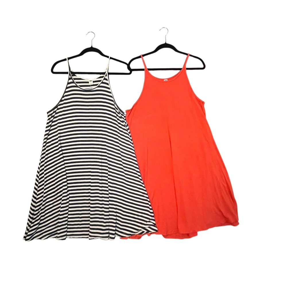 Old Navy Dress Lot of 2 Womens Sz Large Navy Stripe, Orange Flowy Midi Lounge ☀️